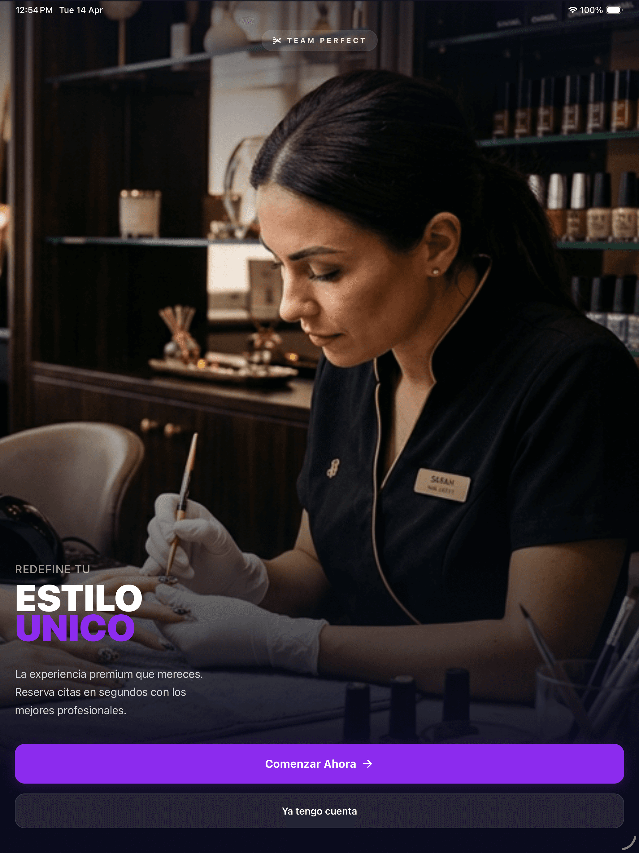 Perfect Book — Pantalla del rol Profesional