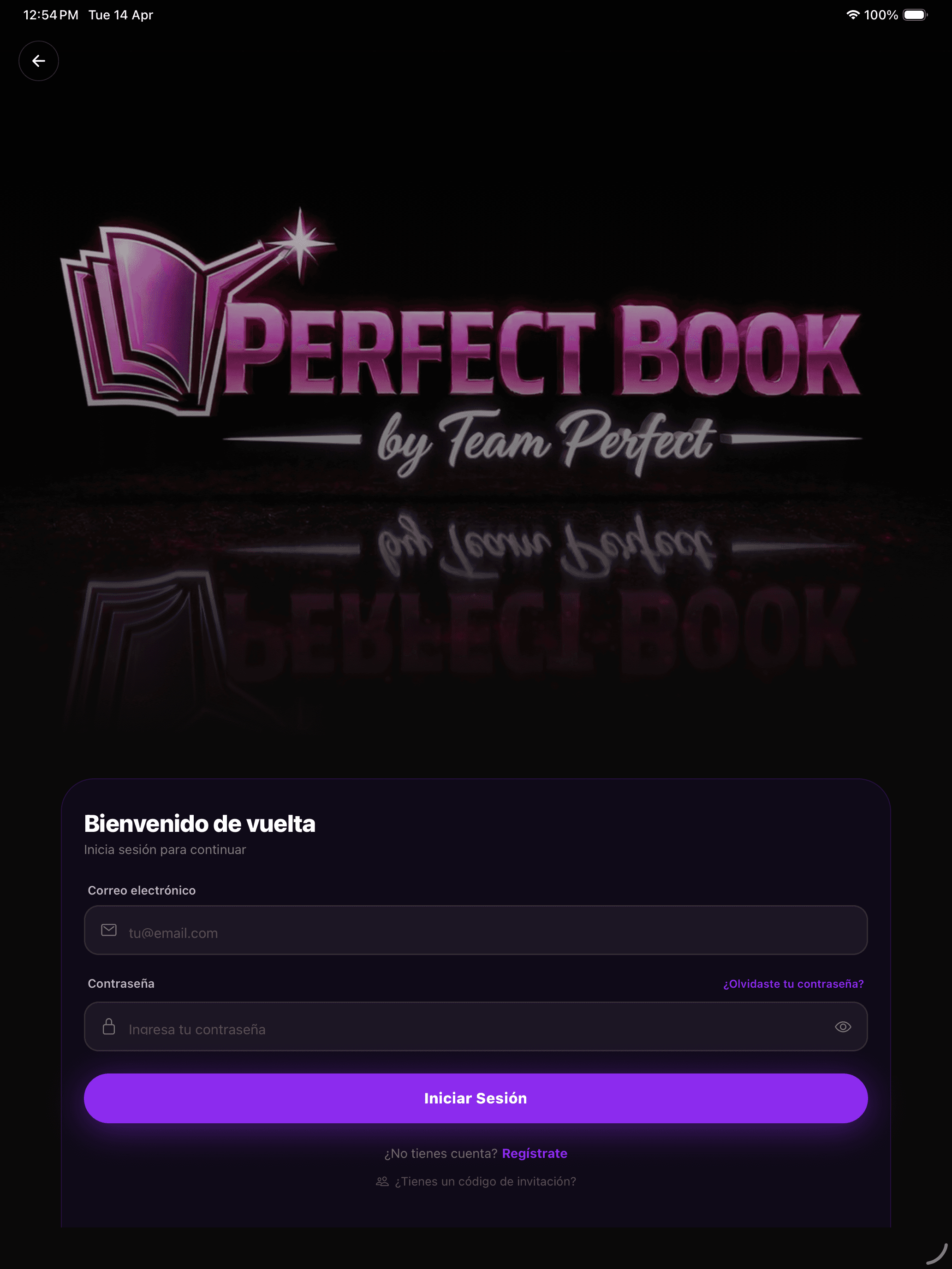 Perfect Book — Pantalla del rol Dueño de Local